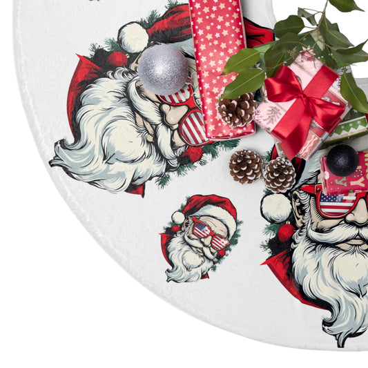 Festive Santa Christmas Tree Skirt, Holiday Décor, Xmas Tree Cover, Vintage Santa, Christmas Gift