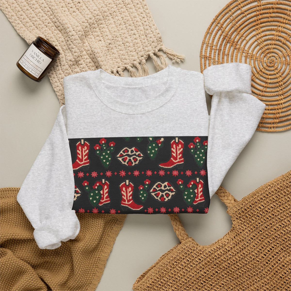 Feaux Ugly Sweater Western Christmas Sweatshirt