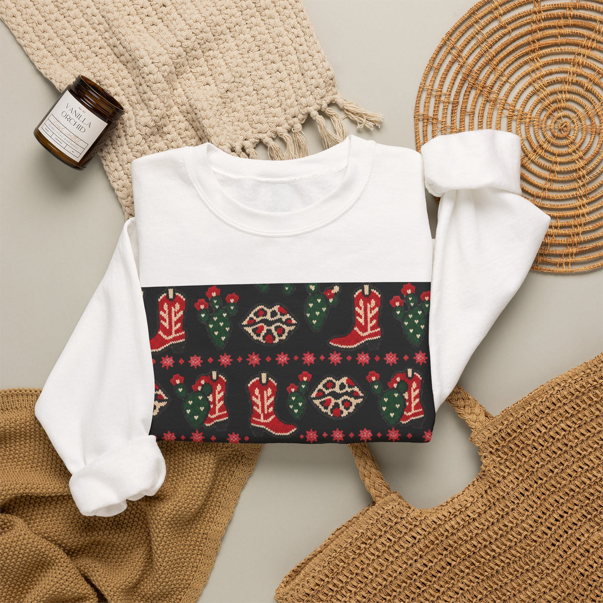 Feaux Ugly Sweater Western Christmas Sweatshirt