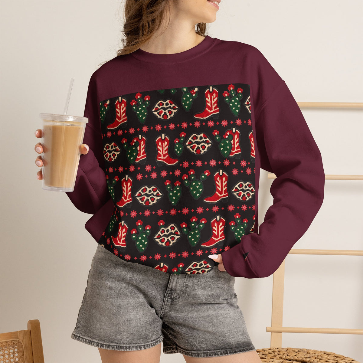 Feaux Ugly Sweater Western Christmas Sweatshirt