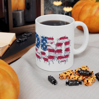 USA 2024 Flag Distressed Ceramic Mug — Patriotic Election Coffee Cup (11oz/15oz)
