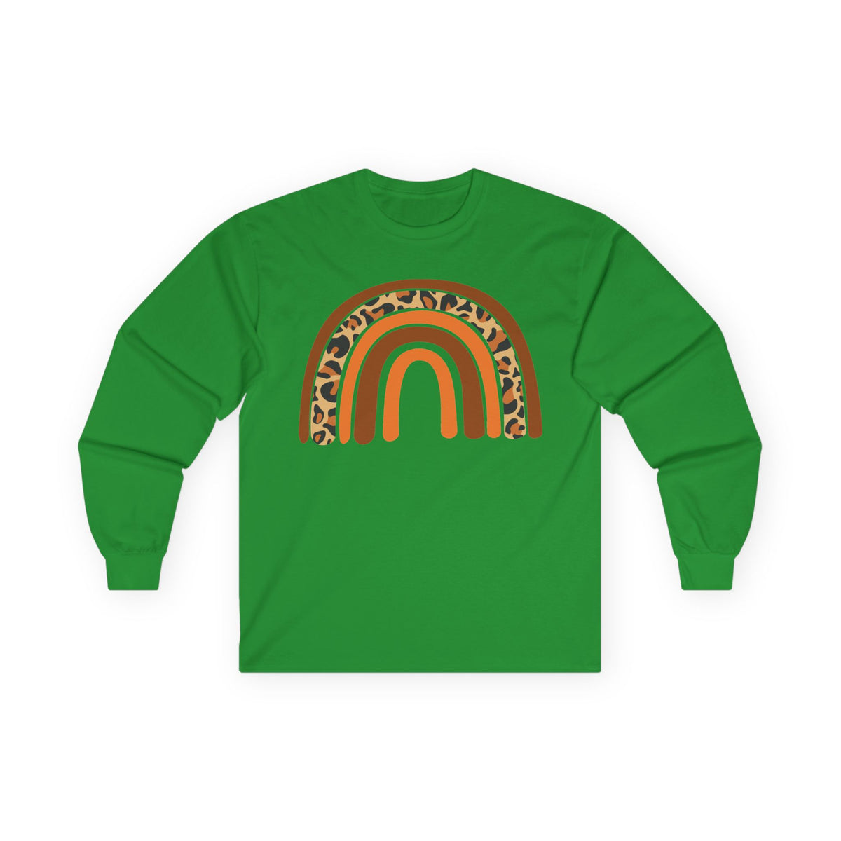Retro FALL Leopard Rainbow Long Sleeve T-Shirt — Boho Earth-Tone Graphic Shirt