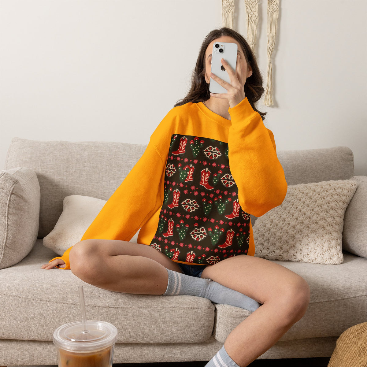 Feaux Ugly Sweater Western Christmas Sweatshirt
