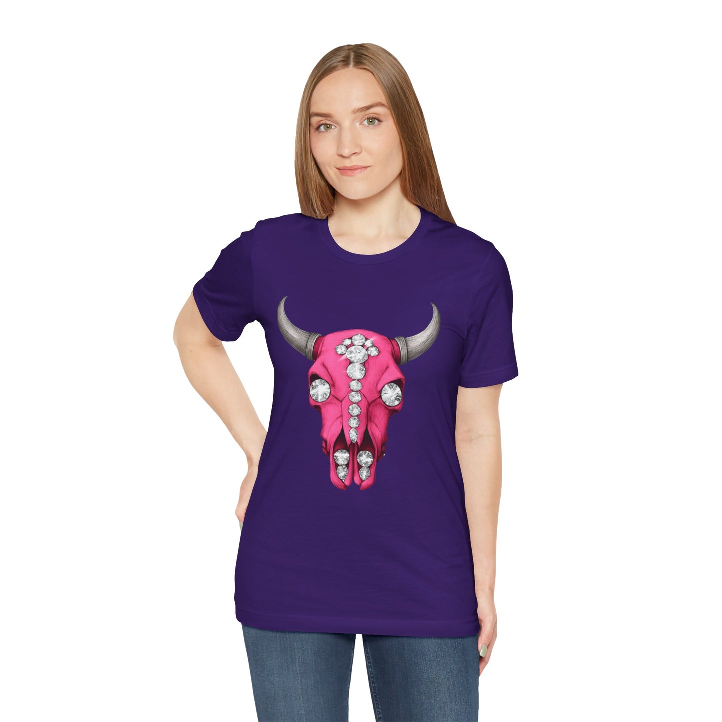 Cow Skull Tee — Pink Jeweled Bull Skull Graphic T-Shirt