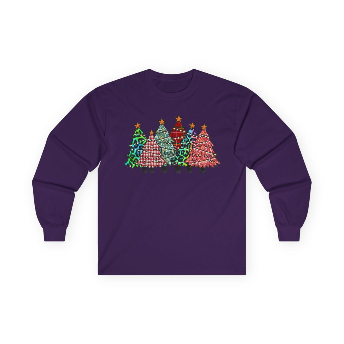 Colorful Plaid Christmas Trees T-Shirt Long Sleeve