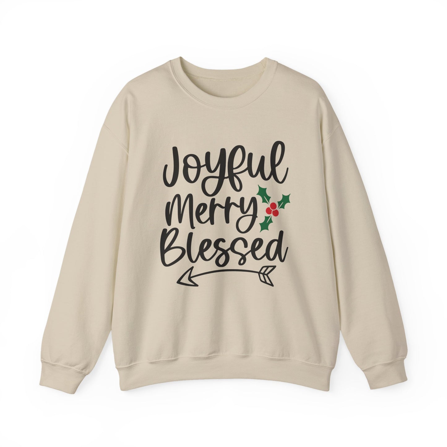 Christmas Sweatshirt - "Joyful Merry Blessed" Cozy Holiday Crewneck