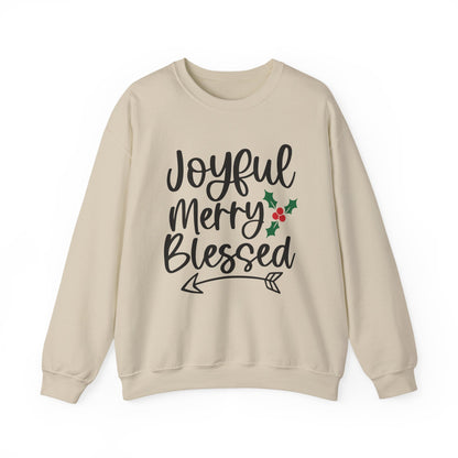 Christmas Sweatshirt - "Joyful Merry Blessed" Cozy Holiday Crewneck