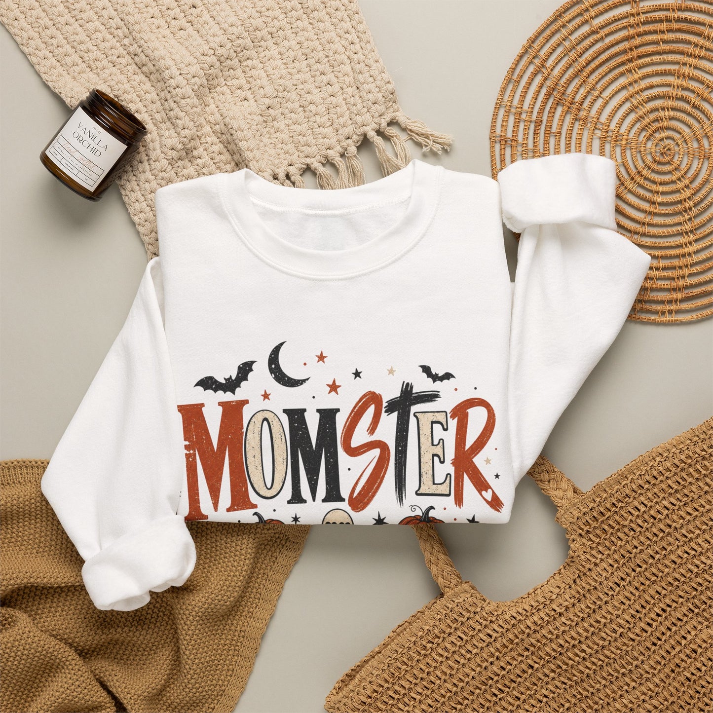 Momster Halloween Sweatshirt — Cute Momster Ghost & Pumpkins Crewneck