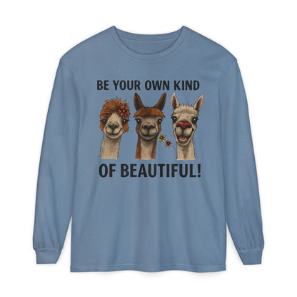 Be Your Own Kind of Beautiful Llama Trio Design Long Sleeve T-Shirts - Lots of Colors to Choose From
