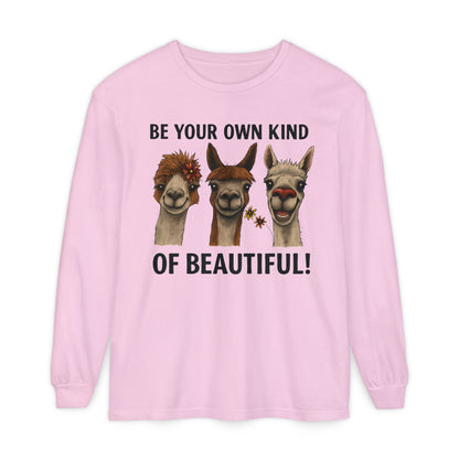 Be Your Own Kind of Beautiful Llama Trio Design Long Sleeve T-Shirts - Lots of Colors to Choose From