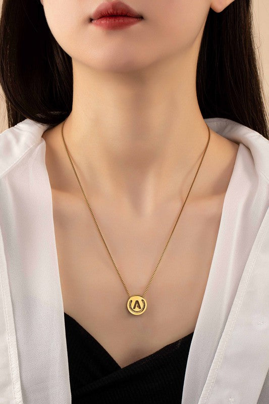 Stainless cut out initial necklace with box chain