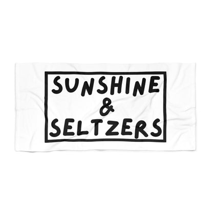 Sunshine & Seltzers Beach Towel — Retro Black Lettering Summer Pool & Beach Towel