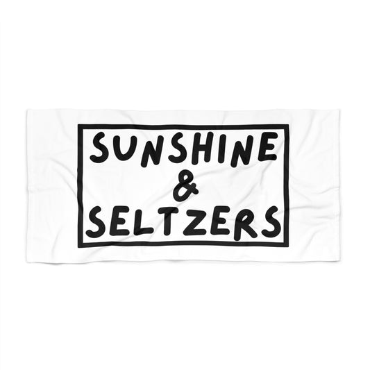 Sunshine & Seltzers Beach Towel — Retro Black Lettering Summer Pool & Beach Towel