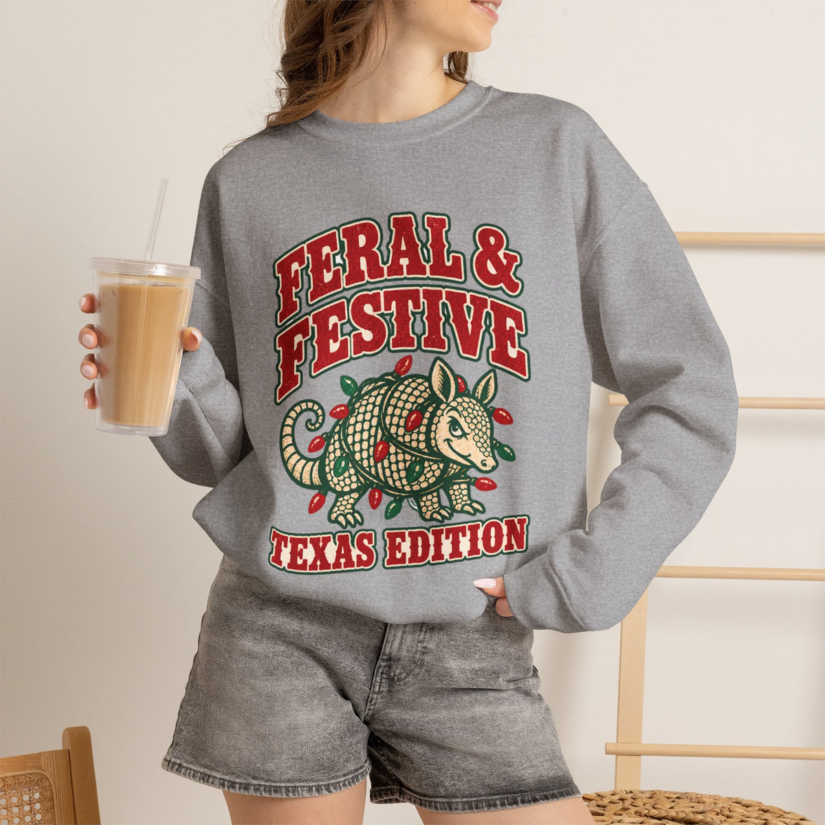 Feral & Festive Texas Edition Christmas Sweatshirt, Funny Armadillo Holiday Crewneck