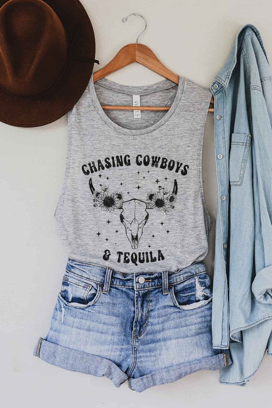 COWBOYS AND TEQUILA GRAPHIC MUSCLE TANK