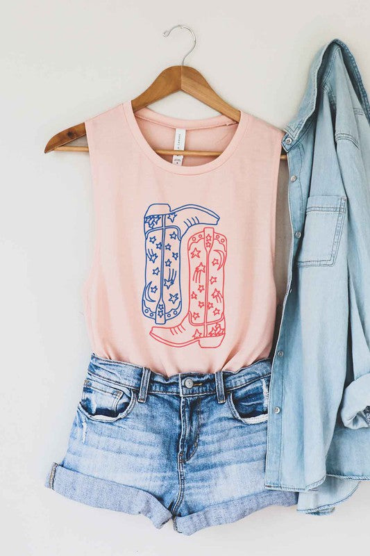 AMERICAN COWBOY BOOTS GRAPHIC MUSCLE TANK