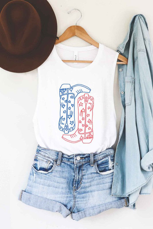 AMERICAN COWBOY BOOTS GRAPHIC MUSCLE TANK