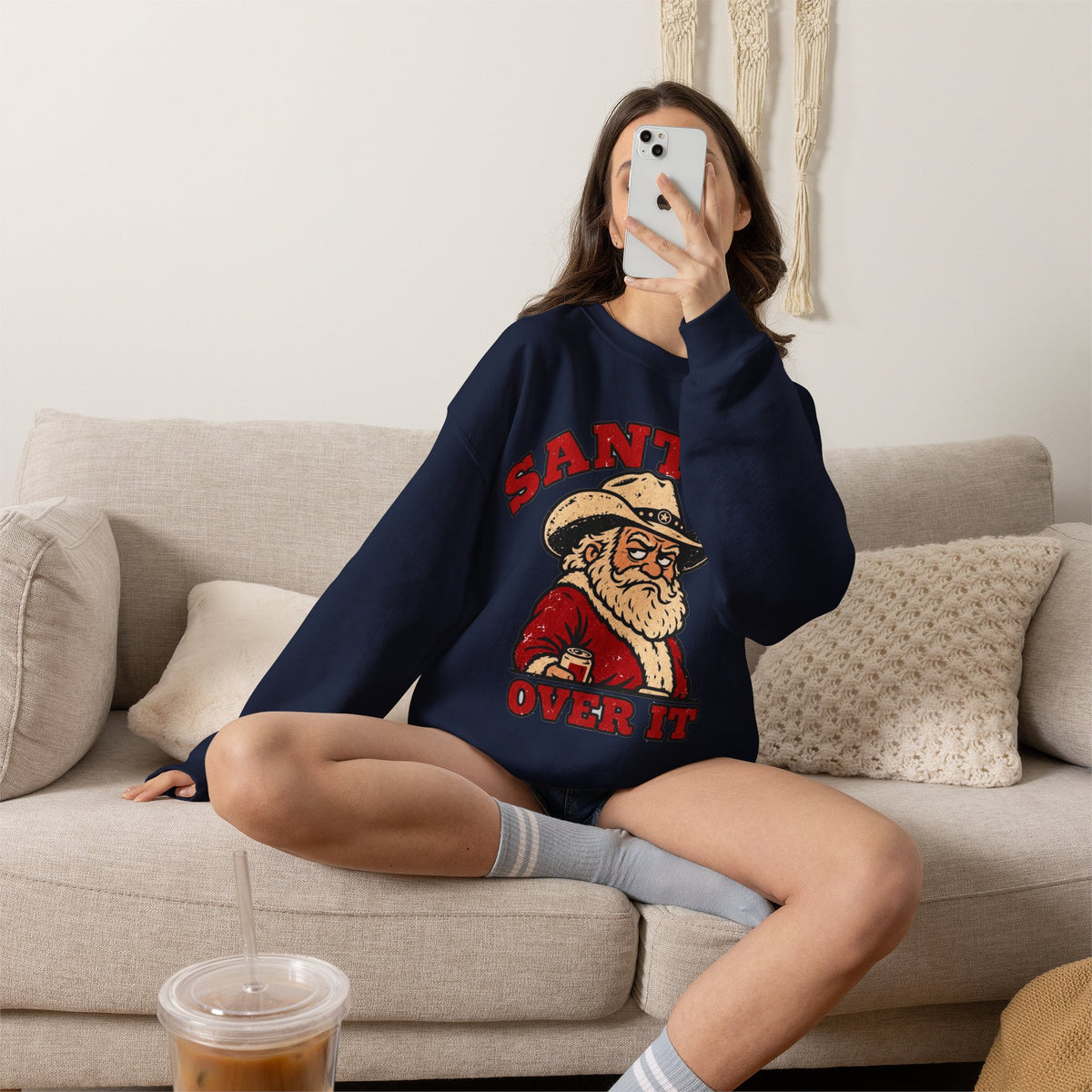 Santa's Over It Cowboy Santa Christmas Sweatshirt