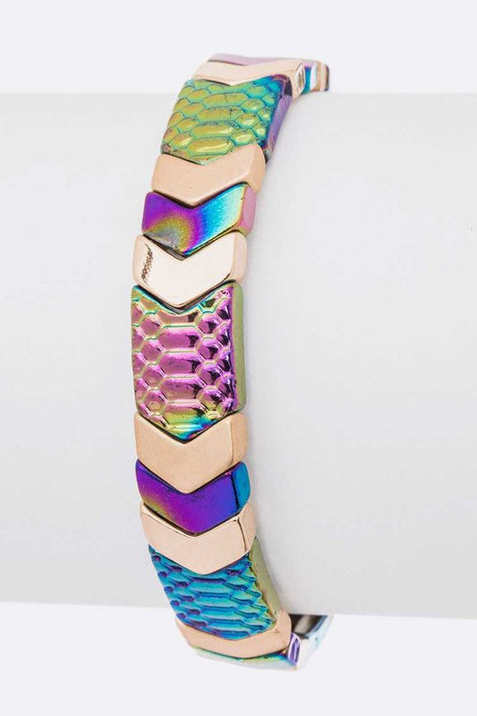 Holographic Mix Textured Stretch Chevron Bracelet