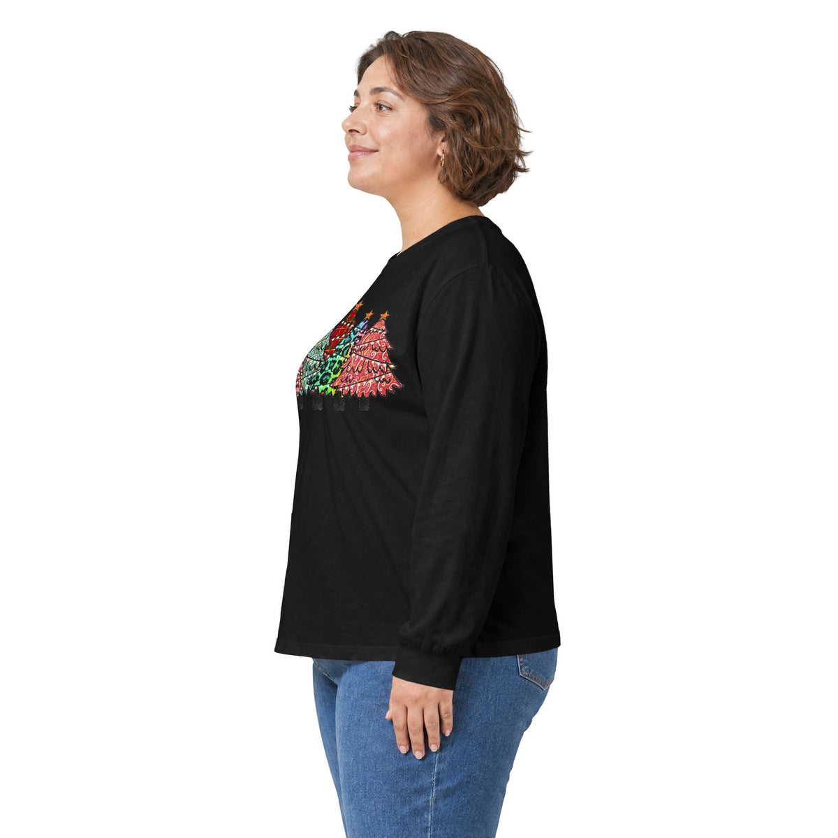 Colorful Plaid Christmas Trees T-Shirt Long Sleeve