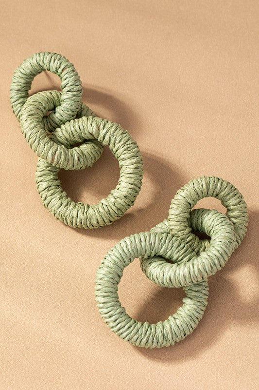 Hemp rope wrapped chunky wood hoop earrings