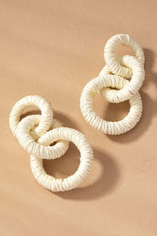 Hemp rope wrapped chunky wood hoop earrings