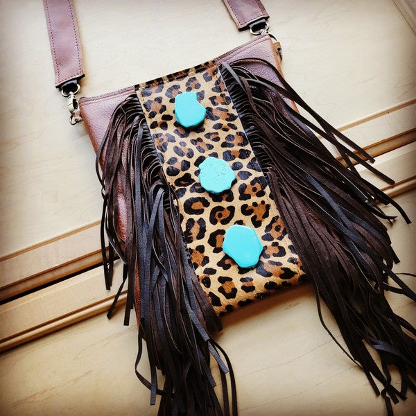 Crossbody Handbag w/ Leopard & Turquoise Slabs