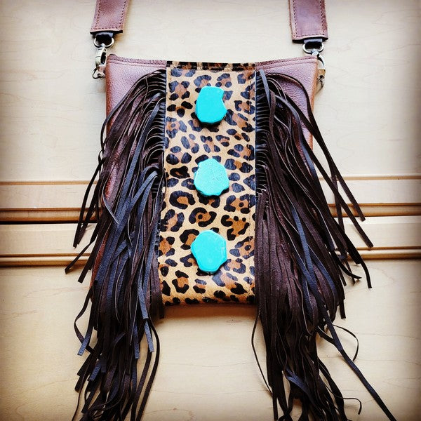 Crossbody Handbag w/ Leopard & Turquoise Slabs