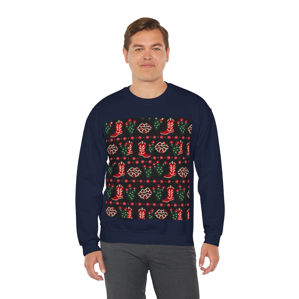 Feaux Ugly Sweater Western Christmas Sweatshirt