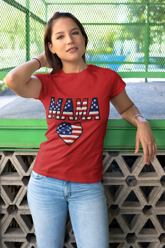 USA FLAG MAMA HEART T-SHIRT