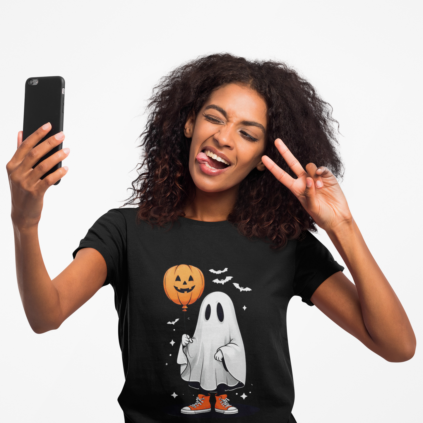 Ghost Tee with Orange Hightops and Pumpkin Balloon
