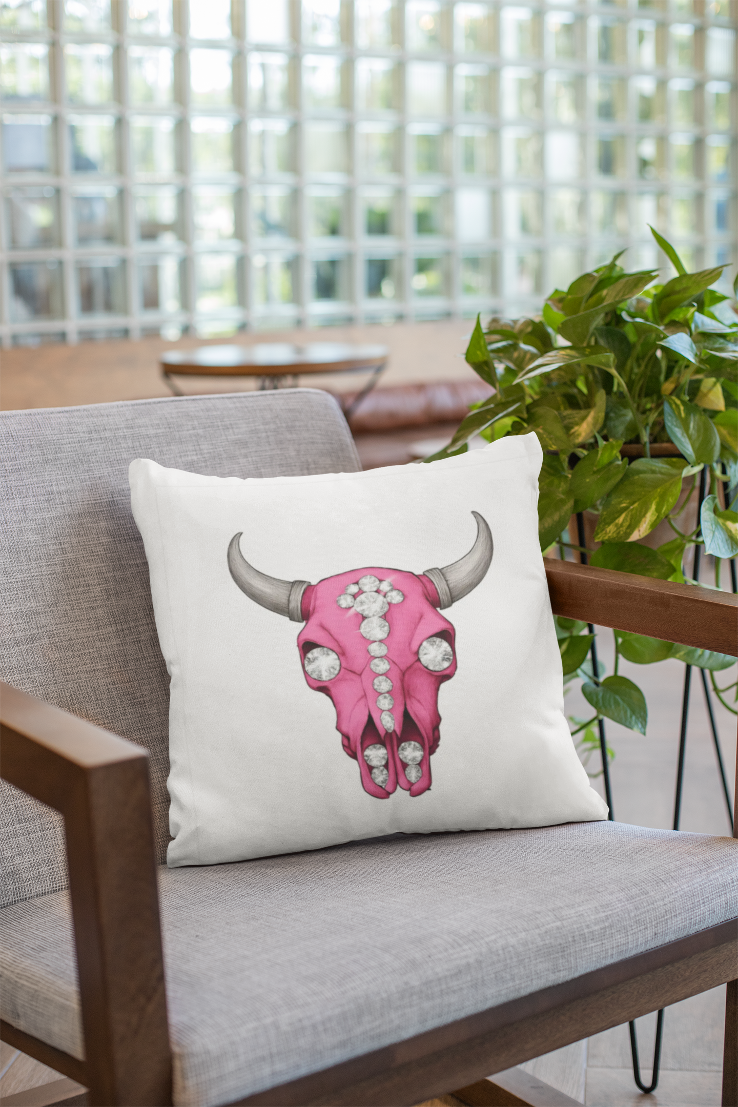 Stylish Pink Skull Pillowcase - Chic Home Decor, Western Vibe, Gifts for Cowgirls, Unique Accent for Living Room, Decorative Cushion Cover