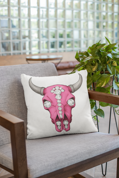 Stylish Pink Skull Pillowcase - Chic Home Decor, Western Vibe, Gifts for Cowgirls, Unique Accent for Living Room, Decorative Cushion Cover