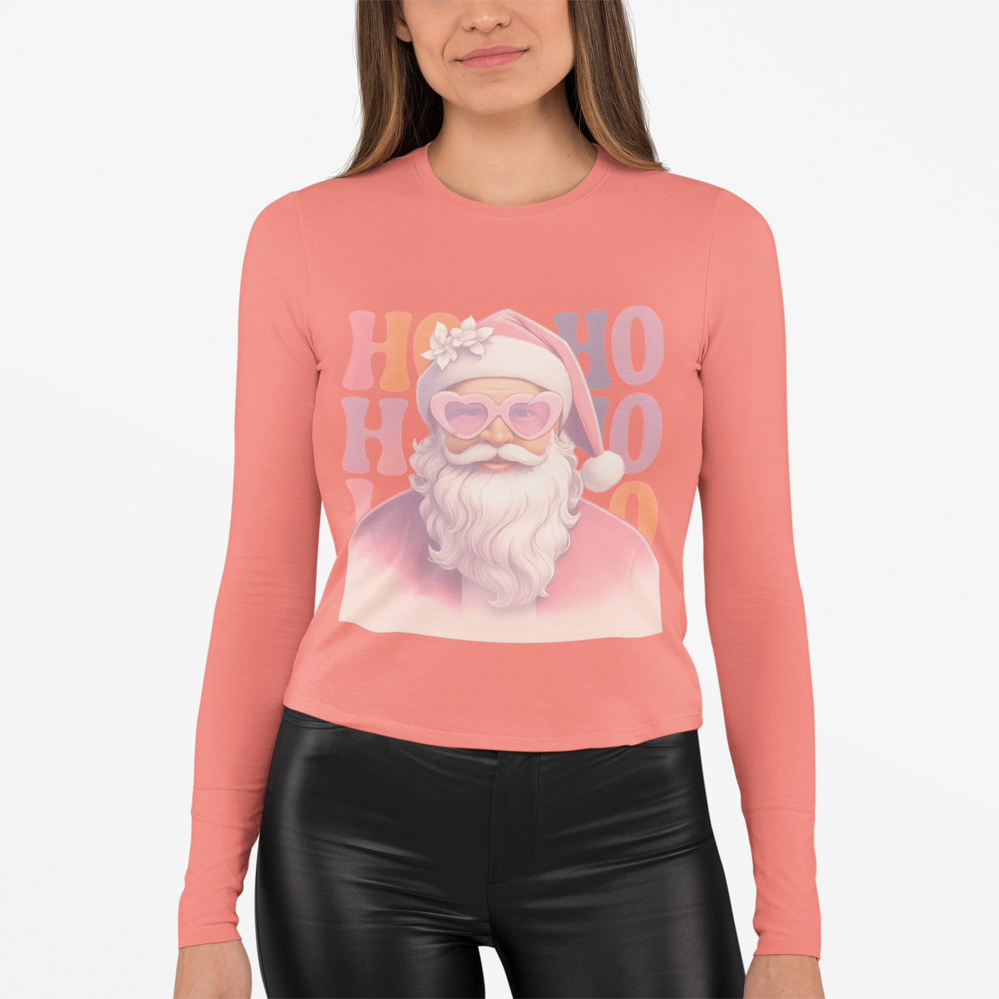Christmas Santa HO HO HO Long Sleeve T-Shirt - Lots of Color Choices