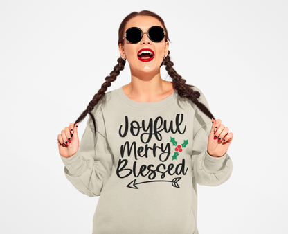 Christmas Sweatshirt - "Joyful Merry Blessed" Cozy Holiday Crewneck