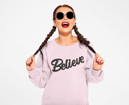 Believe Crewneck Sweatshirt — Inspirational Graphic CHRISTmas Pullover