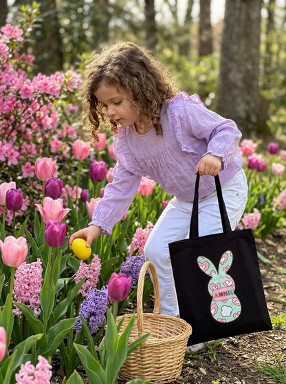 Personalized Easter Bunny Tote Bag - Custom Name Cotton Canvas