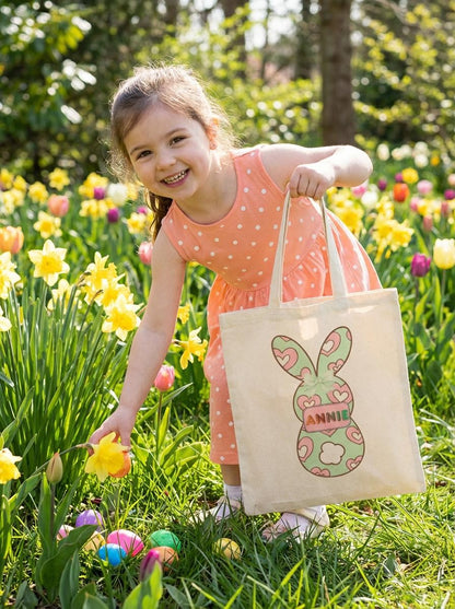 Personalized Easter Bunny Tote Bag - Custom Name Cotton Canvas