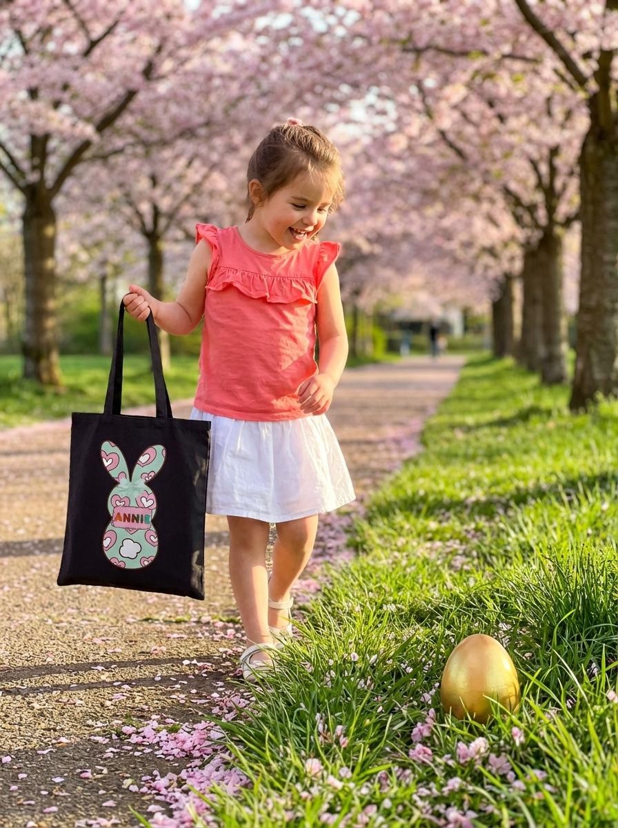 Personalized Easter Bunny Tote Bag - Custom Name Cotton Canvas
