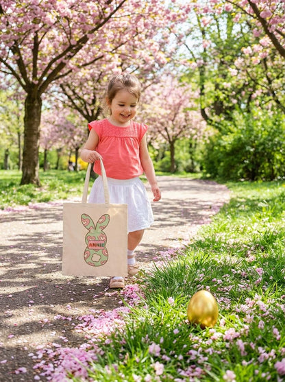 Personalized Easter Bunny Tote Bag - Custom Name Cotton Canvas