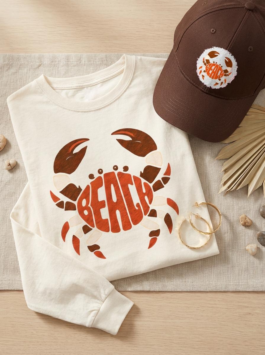 Beach Crab Graphic Tee — Retro Coastal Summer T-Shirt