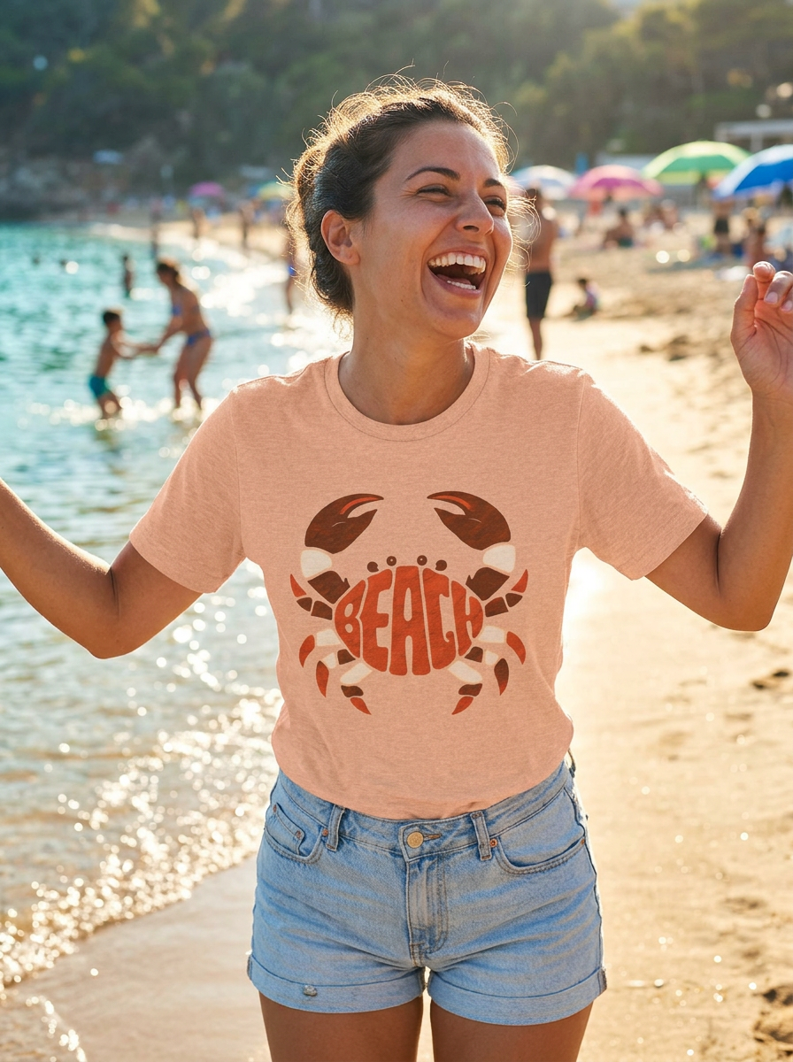 Beach Crab Graphic Tee — Retro Coastal Summer T-Shirt