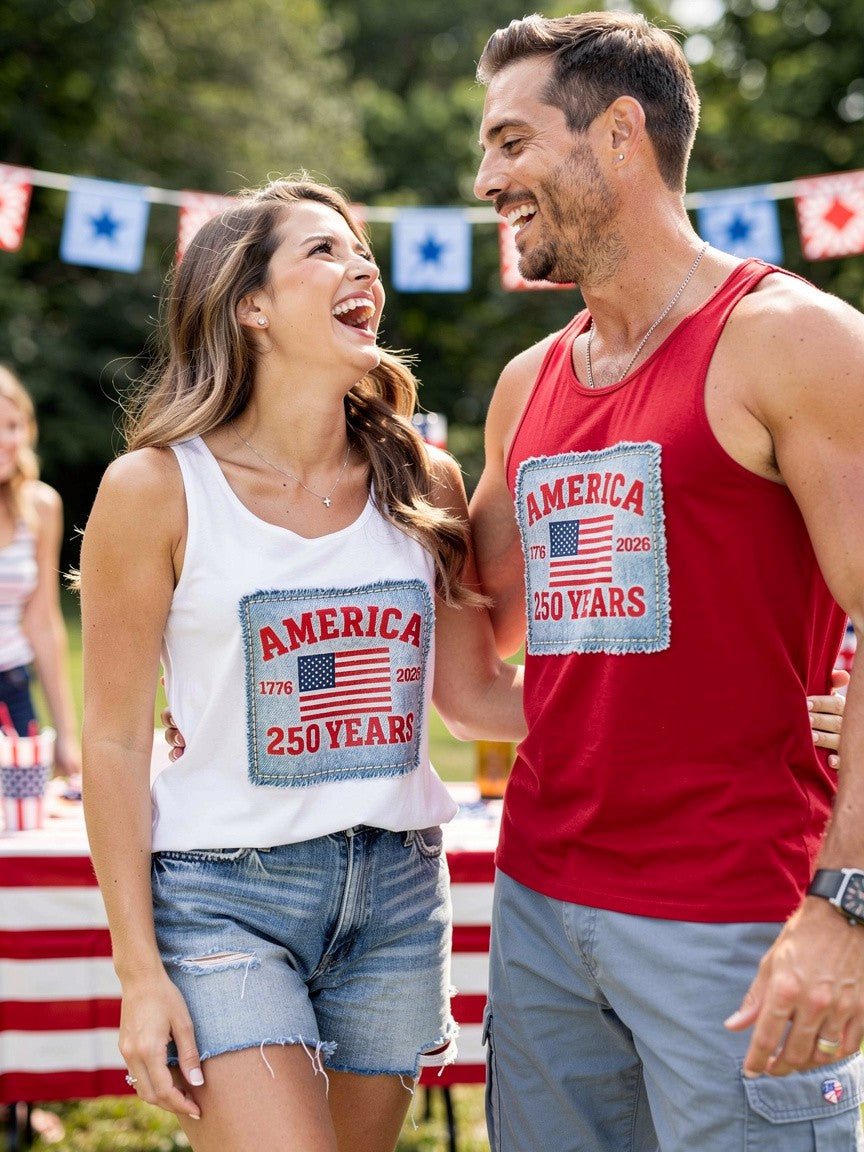 America 250 Years Flag Patch tank tops