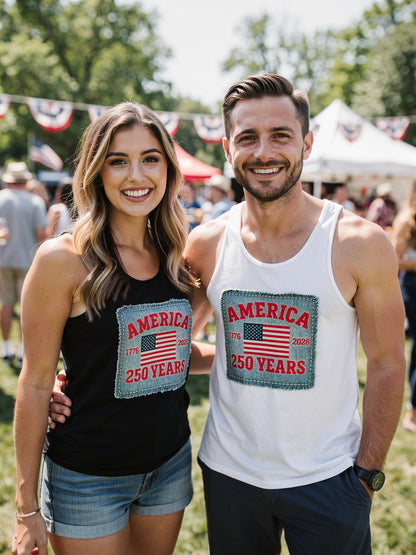 America 250 Years Flag Patch tank tops