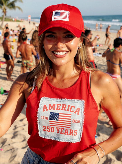 America 250 Years Flag Patch tank tops