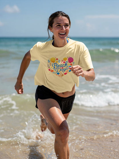 Beach Days Heart Graphic Tee — Women's Boxy Summer T-Shirt