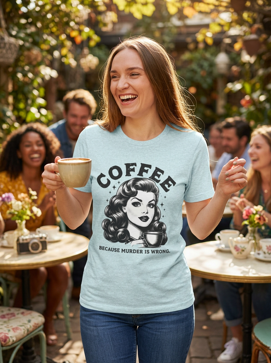 COFFEE Because Murder Is Wrong Graphic Funny T-Shirt
