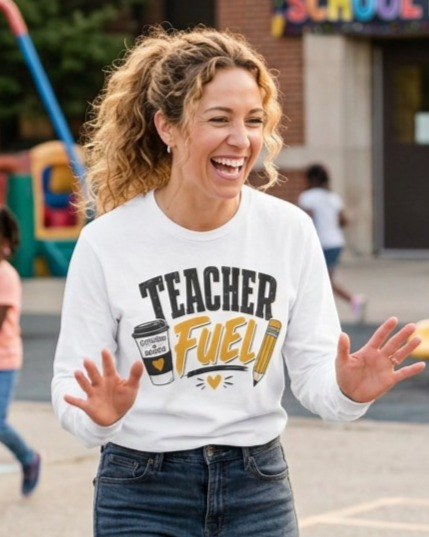 Teacher Fuel Long Sleeve T- Shirt — Coffee & Pencil Graphic Shirt for Teachers