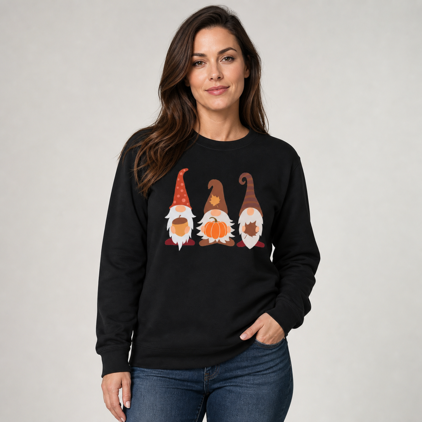 Fall Gnomes Trio Long Sleeve T-Shirt — Fall Pumpkin Gnomes Shirt