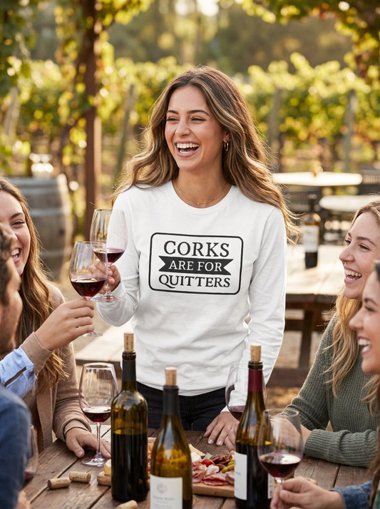 Corks Are For Quitters Long Sleeve T-SHIRT Wine Lover Graphic